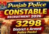 Punjab Police New Vacancy 2026: ਪੰਜਾਬ ਦੇ ਨੌਜਵਾਨਾਂ ਲਈ ਬਹੁਤ ਹੀ ਖੁਸ਼ੀ ਵਾਲੀ ਖ਼ਬਰ,ਪੰਜਾਬ ਪੁਲਿਸ 3,298 ਮੁਲਾਜ਼ਮਾਂ ਦੀ ਹੋਵੇਗੀ ਭਰਤੀ